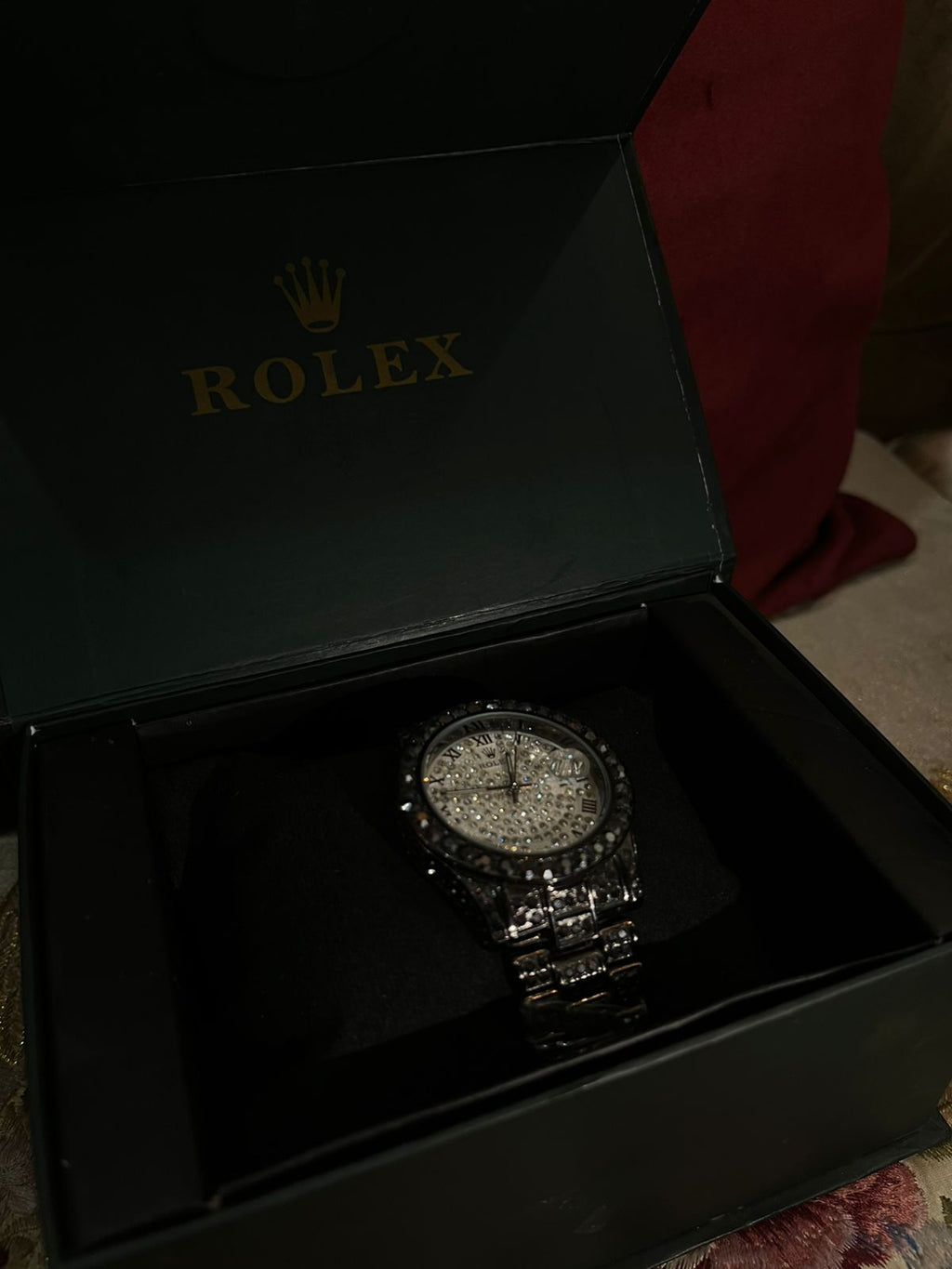 Rolex black stone luxury watch for women