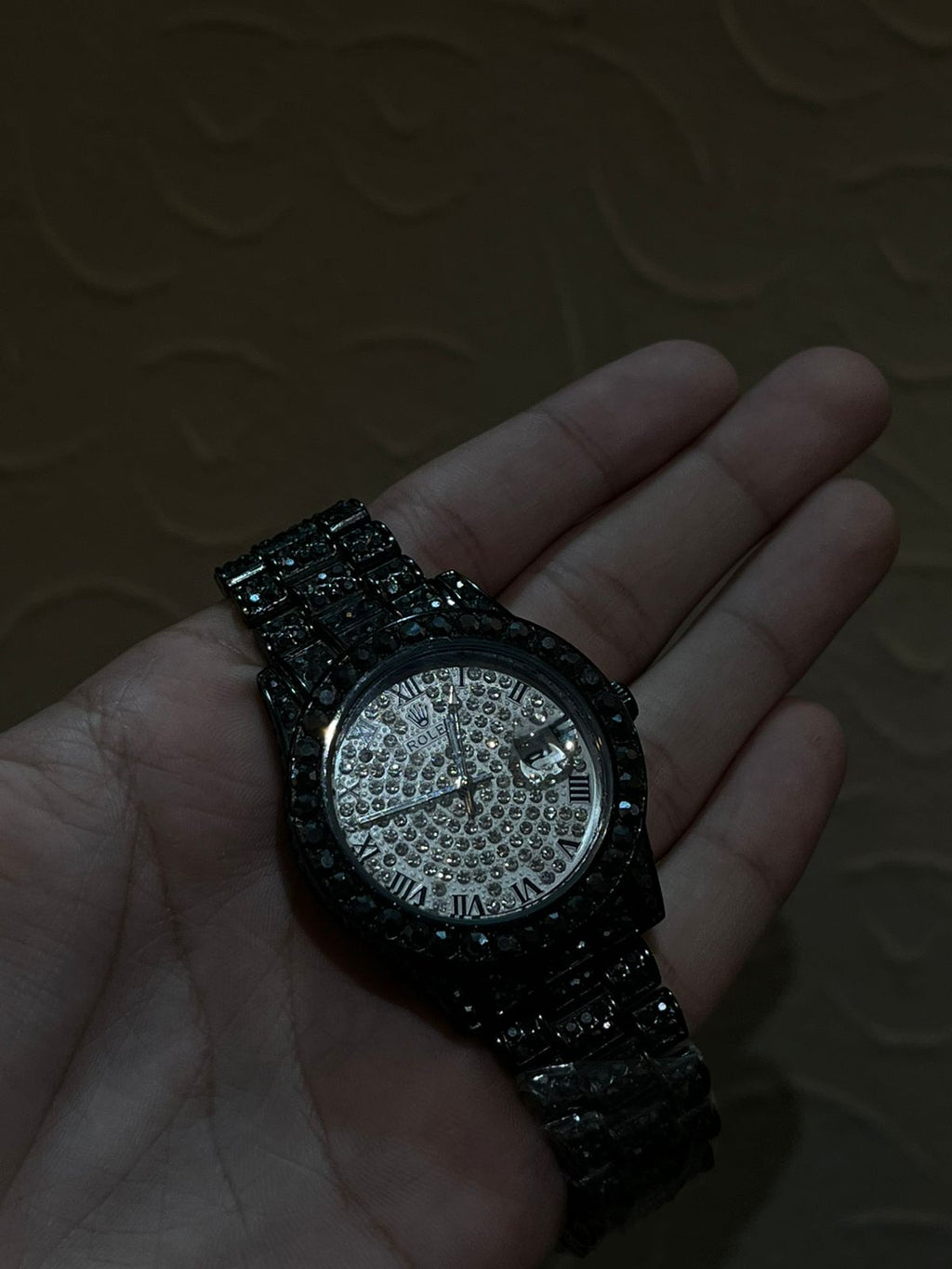 Rolex black stone luxury watch for women