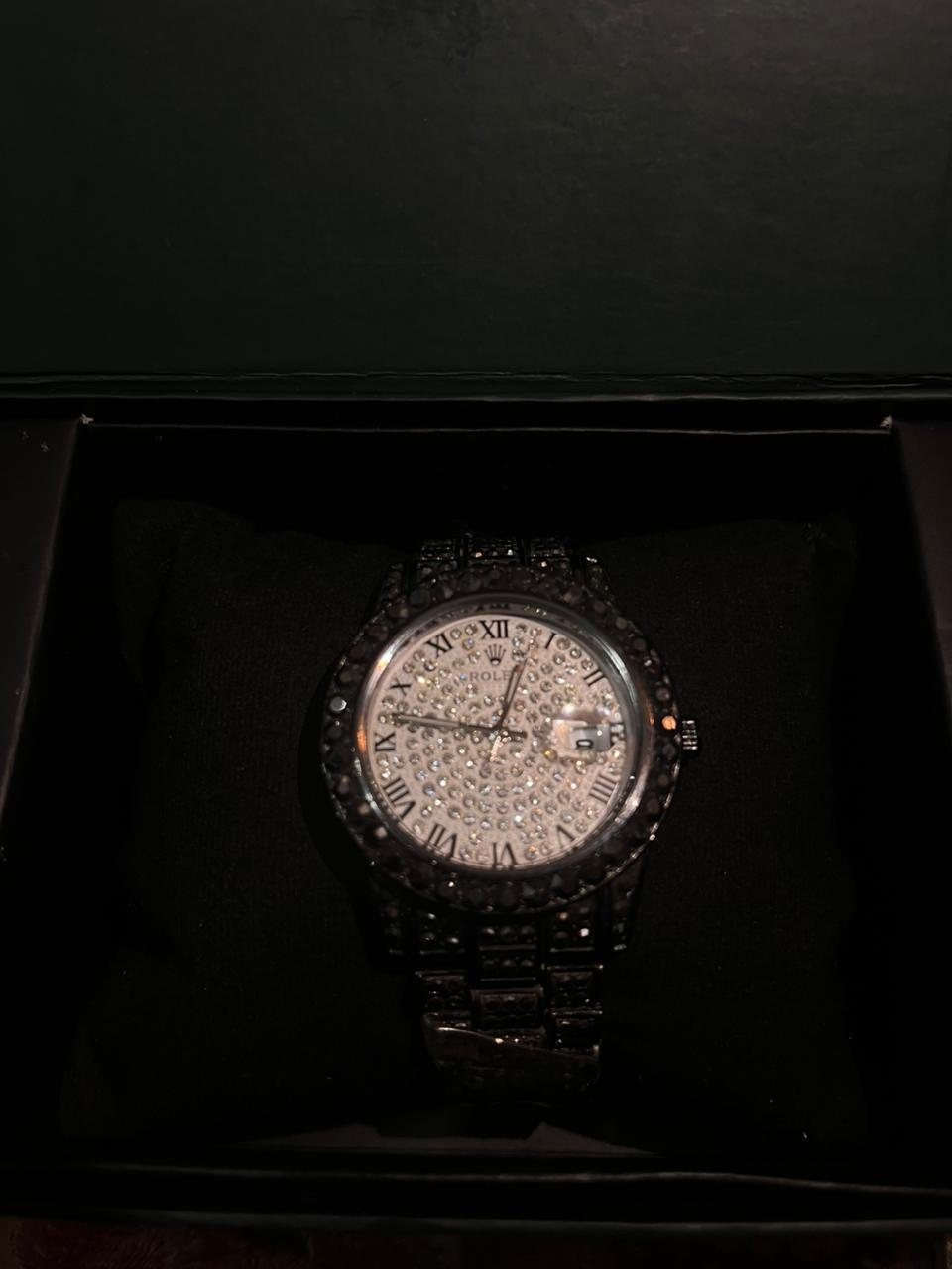 Rolex black stone luxury watch for women